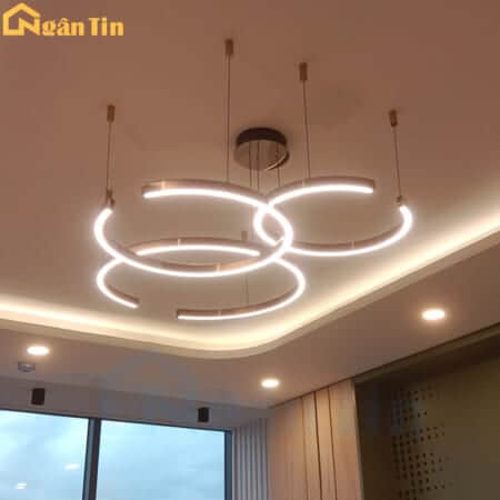 Đèn thả trần phòng khách 3 vòng Led 50-60-80 trang trí sảnh bàn ăn dimmer Led 3 chế độ màu THD7258T3 Ngân Tin