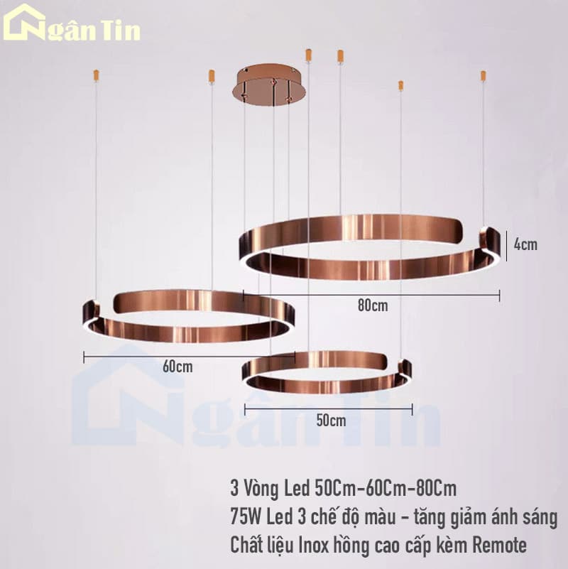 den tha tran 3 vong led trang tri phong khach ban an led 3 mau dimmer thd7258t3 ngan tin 8