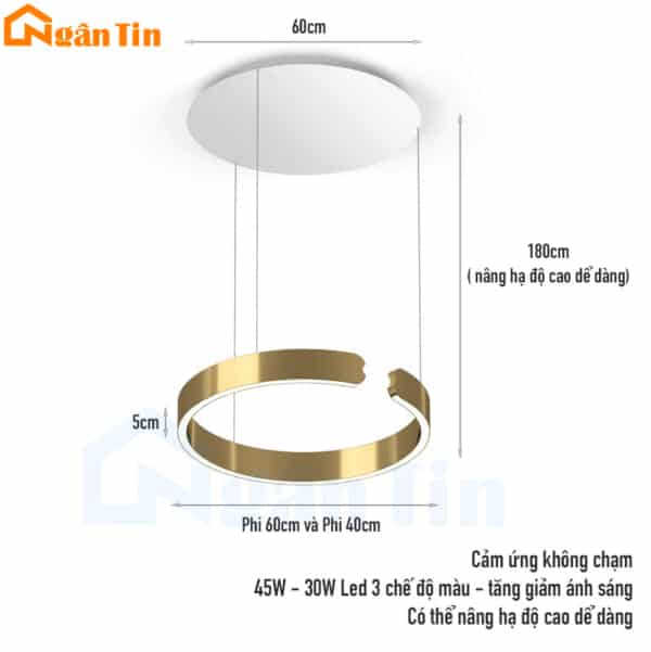 Đèn thả trần tăng giảm ánh sáng trang trí sảnh phòng khách phòng ngủ bàn ăn Led 3 màu 220V THD7070 Ngân Tin - Image 2