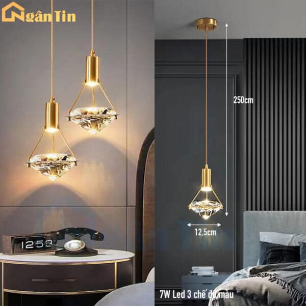 Đèn thả trần kim cương trang trí quầy bar phòng ngủ Led 3 chế độ màu 220V TTK123A Ngân Tin - Image 2