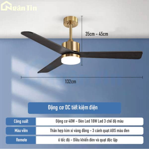 Quạt Trần 3 Cánh Đèn Led Trang Trí Bàn Ăn Phòng Ngủ Phòng Khách VF431 Ngân Tin - Image 2