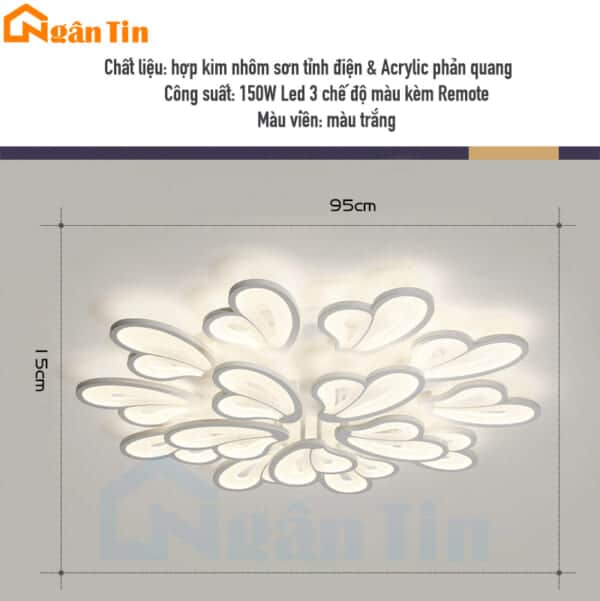 Đèn Mâm Ốp Trần 15 Cánh Bướm Trang Trí Phòng Khách Phòng Ngủ Bàn ăn Led 3 Chế Độ Màu OT8063T15 Ngân Tin (kèm remote) - Image 2