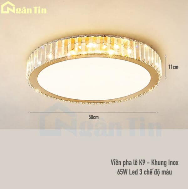 Đèn Mâm Ốp Trần Pha lê Tròn Trang Trí Phòng Ngủ Phòng Khách Led 3 Màu 220V OT16T Ngân Tin - Image 2