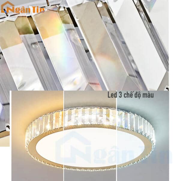 Đèn Mâm Ốp Trần Pha lê Tròn Trang Trí Phòng Ngủ Phòng Khách Led 3 Màu 220V OT16T Ngân Tin - Image 7