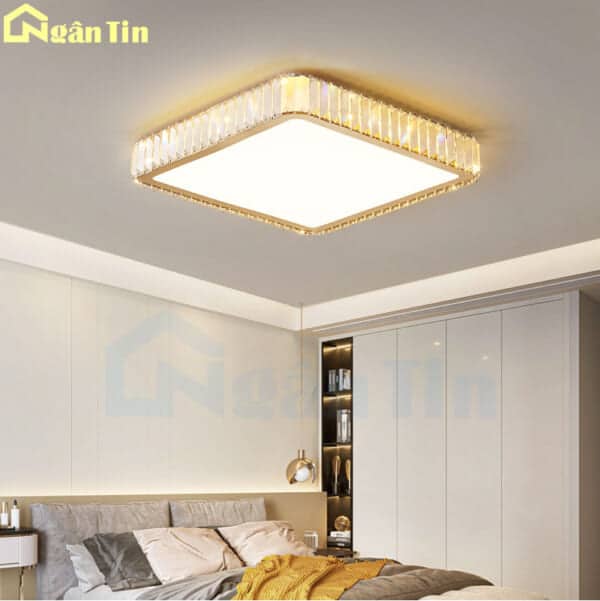 Đèn Mâm Ốp Trần Pha lê Vuông Trang Trí Phòng Ngủ Phòng Khách Led 3 Màu 220V OT16V Ngân Tin - Image 4