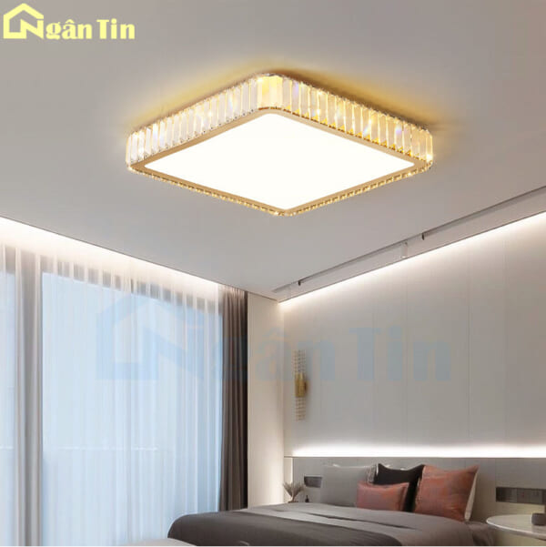 Đèn Mâm Ốp Trần Pha lê Vuông Trang Trí Phòng Ngủ Phòng Khách Led 3 Màu 220V OT16V Ngân Tin - Image 5