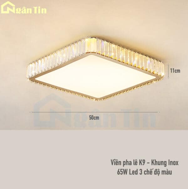 Đèn Mâm Ốp Trần Pha lê Vuông Trang Trí Phòng Ngủ Phòng Khách Led 3 Màu 220V OT16V Ngân Tin - Image 2
