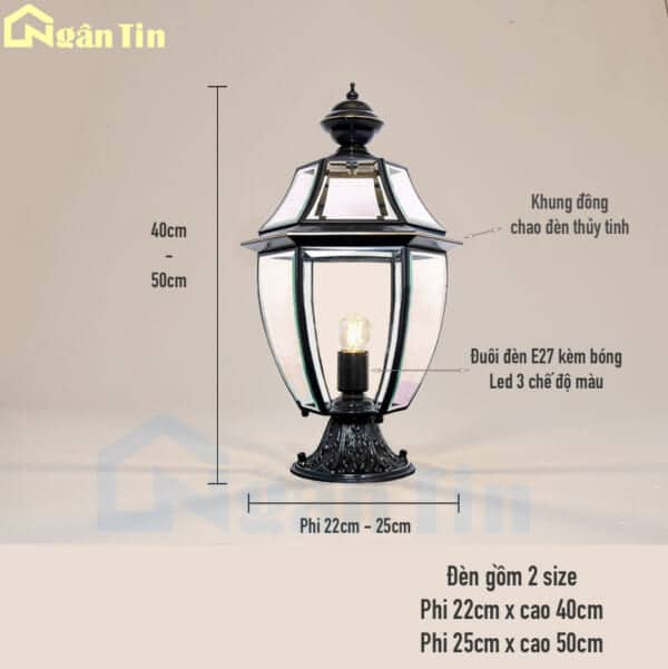 Đèn trụ cổng đồng trang trí cổng sân vườn cổng tường rào 12W E27 220V TD91 Ngân Tin - Image 2