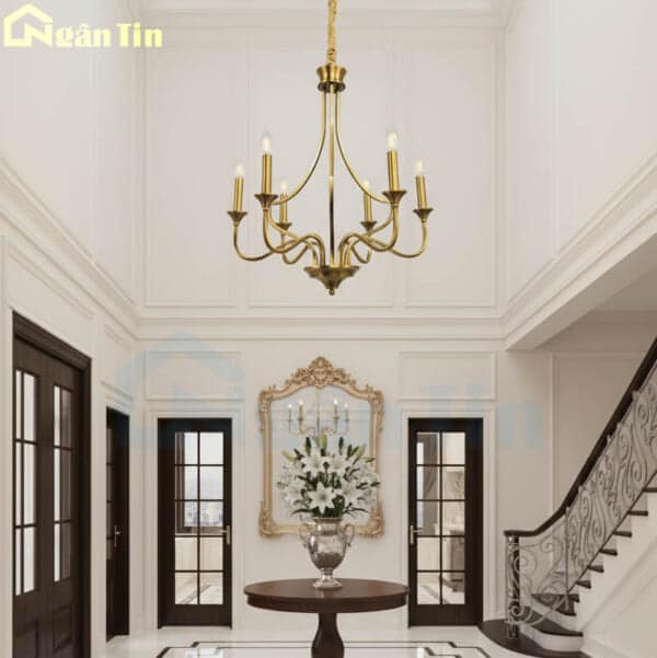 Đèn chùm tân cổ điển 6 bóng trang trí phòng khách phòng ngủ bàn ăn E14 220V DC151T6 Ngân Tin - Image 6