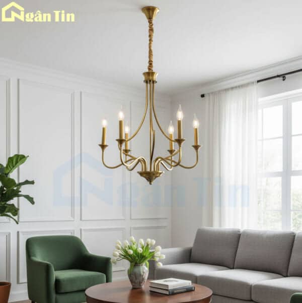 Đèn chùm tân cổ điển 6 bóng trang trí phòng khách phòng ngủ bàn ăn E14 220V DC151T6 Ngân Tin - Image 7