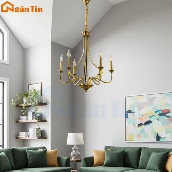 Đèn chùm tân cổ điển 6 bóng trang trí phòng khách phòng ngủ bàn ăn E14 220V DC151T6 Ngân Tin - Image 8