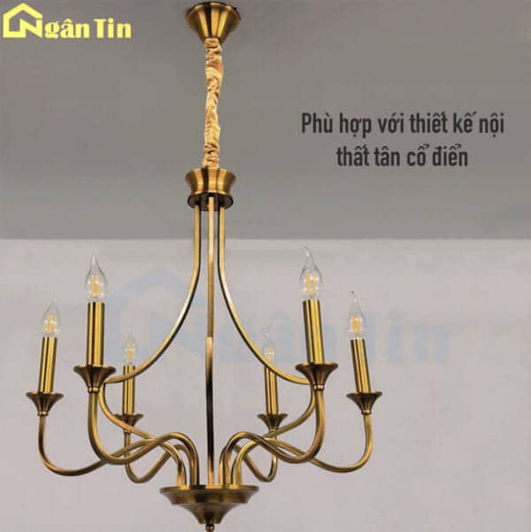 Đèn chùm tân cổ điển 6 bóng trang trí phòng khách phòng ngủ bàn ăn E14 220V DC151T6 Ngân Tin - Image 9