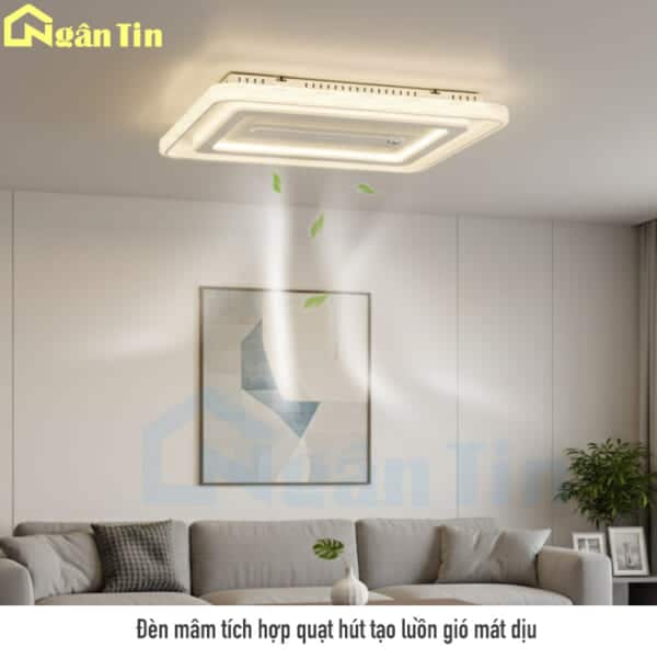 Đèn Mâm Ốp Trần Chữ Nhật Kèm Quạt Trang Trí Phòng Ngủ Phòng Khách OTA44CN Ngân Tin (Kèm remote) - Image 3