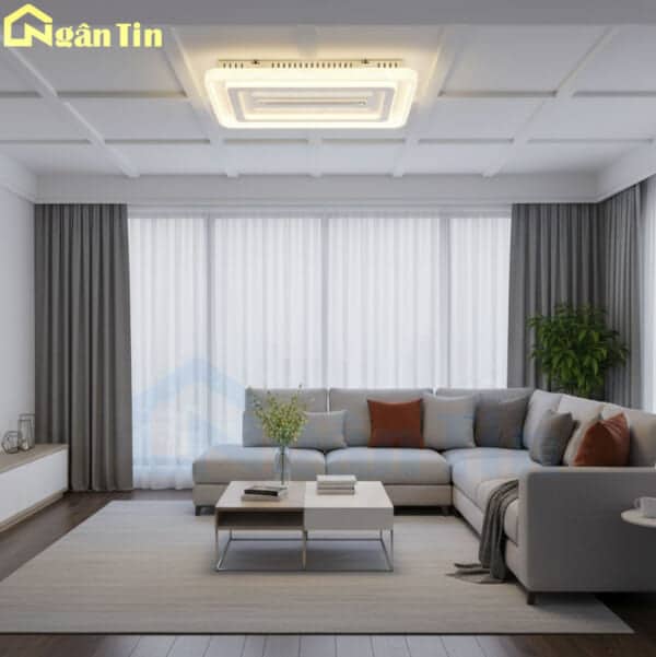Đèn Mâm Ốp Trần Chữ Nhật Kèm Quạt Trang Trí Phòng Ngủ Phòng Khách OTA44CN Ngân Tin (Kèm remote) - Image 6