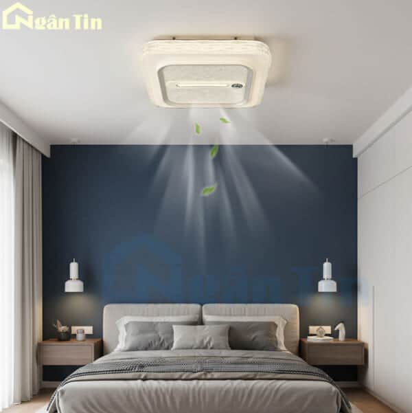 Đèn Mâm Ốp Trần Vuông Kèm Quạt Trang Trí Phòng Ngủ Phòng Khách OTA44V Ngân Tin (Kèm remote) - Image 4