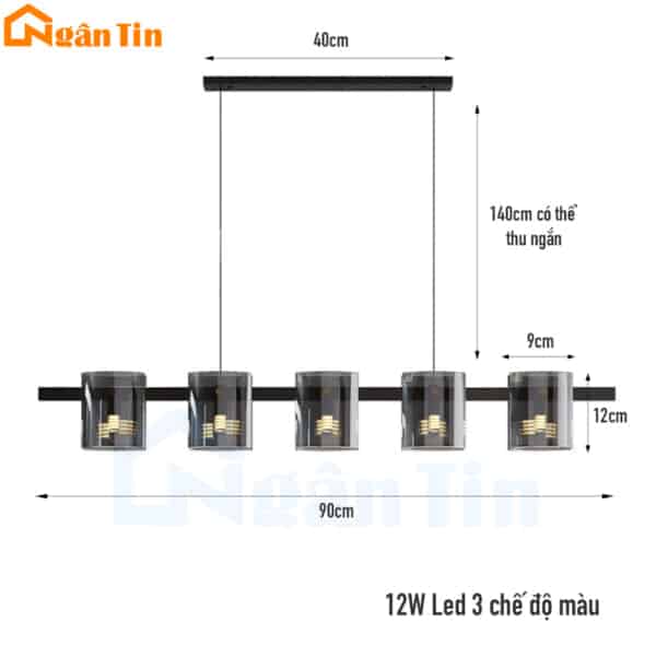 Đèn thả trần 5 bóng trang trí bàn ăn quầy bar bàn làm việc Led 3 chế độ màu 220V TTK130N5 Ngân Tin - Image 2