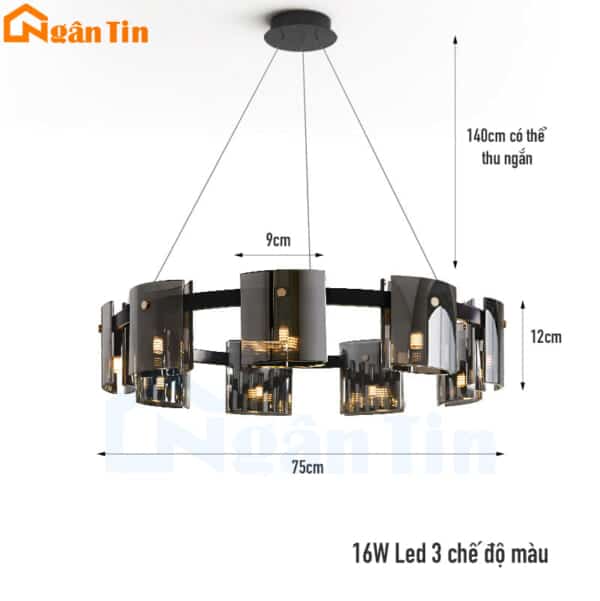 Đèn thả trần 9 bóng trang trí phòng khách phòng ngủ bàn ăn Led 3 màu 220V TTK130N9 Ngân Tin - Image 2