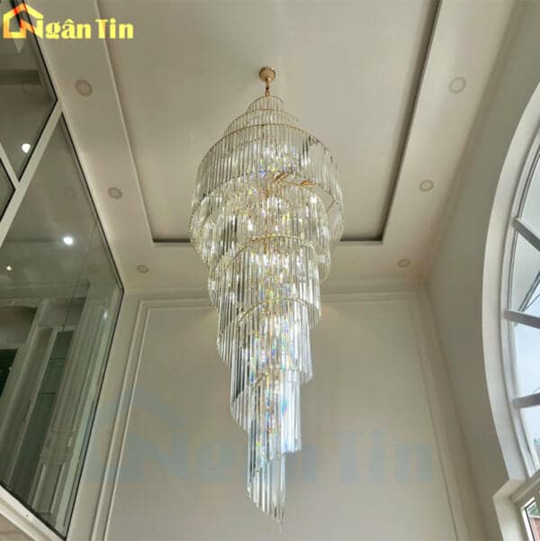 Đèn chùm pha lê thông tầng trang trí cầu thang sảnh phòng khách Led 3 màu 220V TPL9662 Ngân Tin - Image 6