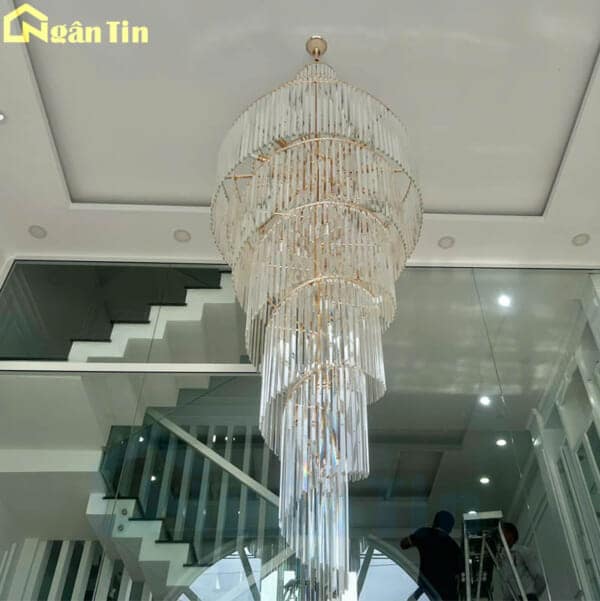 Đèn chùm pha lê thông tầng trang trí cầu thang sảnh phòng khách Led 3 màu 220V TPL9662 Ngân Tin - Image 4
