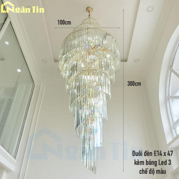 Đèn chùm pha lê thông tầng trang trí cầu thang sảnh phòng khách Led 3 màu 220V TPL9662 Ngân Tin - Image 2
