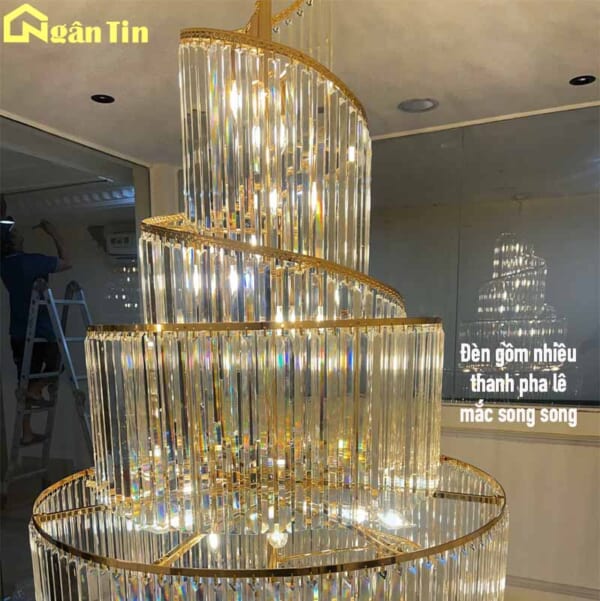 Đèn chùm pha lê thông tầng trang trí cầu thang sảnh phòng khách Led 3 màu 220V TPL9662 Ngân Tin - Image 7