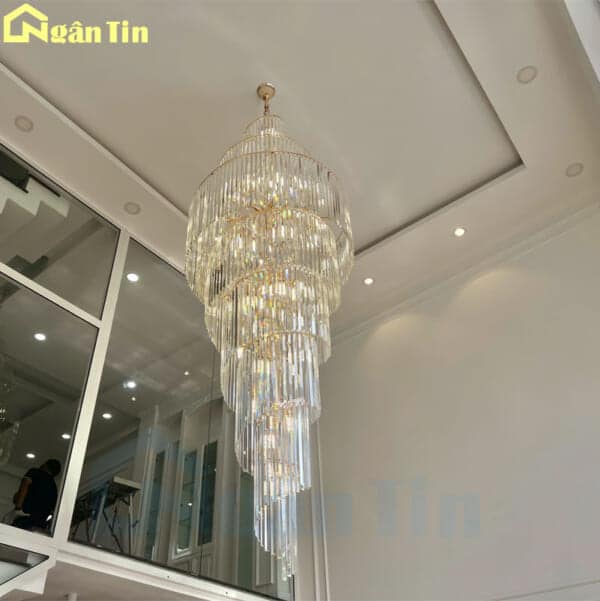 Đèn chùm pha lê thông tầng trang trí cầu thang sảnh phòng khách Led 3 màu 220V TPL9662 Ngân Tin - Image 9