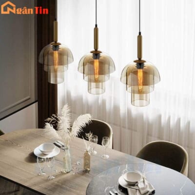 Đèn thả trần thủy tinh trà 3 lớp trang trí bàn ăn quầy bar phòng ngủ E27 220V TT70 Ngân Tin