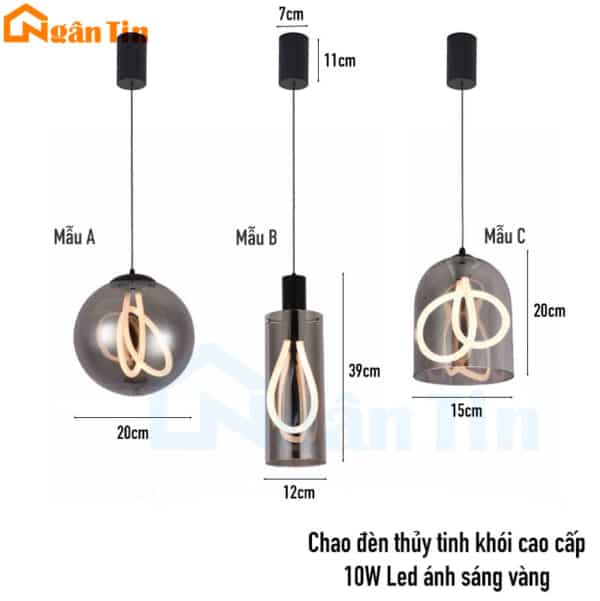 Đèn trần thả thủy tinh khói trang trí phòng ngủ bàn ăn quầy bar 220V THCN010 Ngân Tin - Image 2