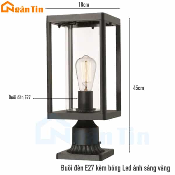 Đèn trụ cổng trang trí sân vườn cổng tường rào hành lang lối đi E27 220V TCNT201 Ngân Tin - Image 2