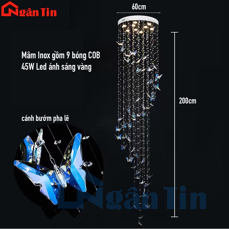 Đèn thả thông tầng pha lê cánh bướm trang trí cầu thang sảnh phòng khách 45W 220V TPL127 Ngân Tin 10 den tha thong tang canh buom trang tri cau thang sanh phong khach tpl127 ngan tin 5