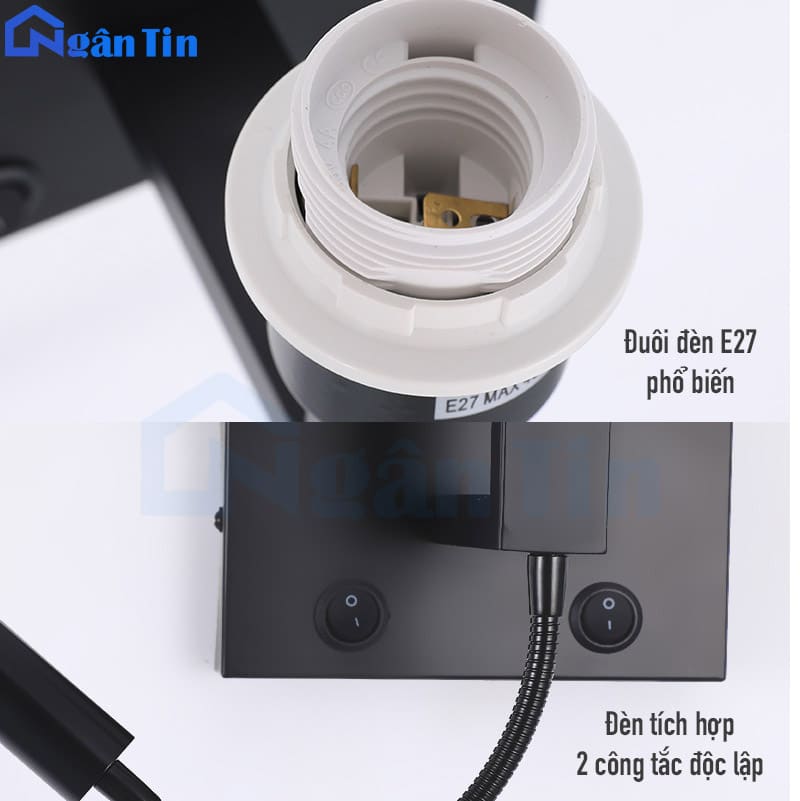 Đèn ngủ treo tường gắn tường trang trí phòng khách Led 3 màu E27 220V VDN507 Ngân Tin 10 den treo tuong gan tuong doc sach phong ngu vdn507 ngan tin 6