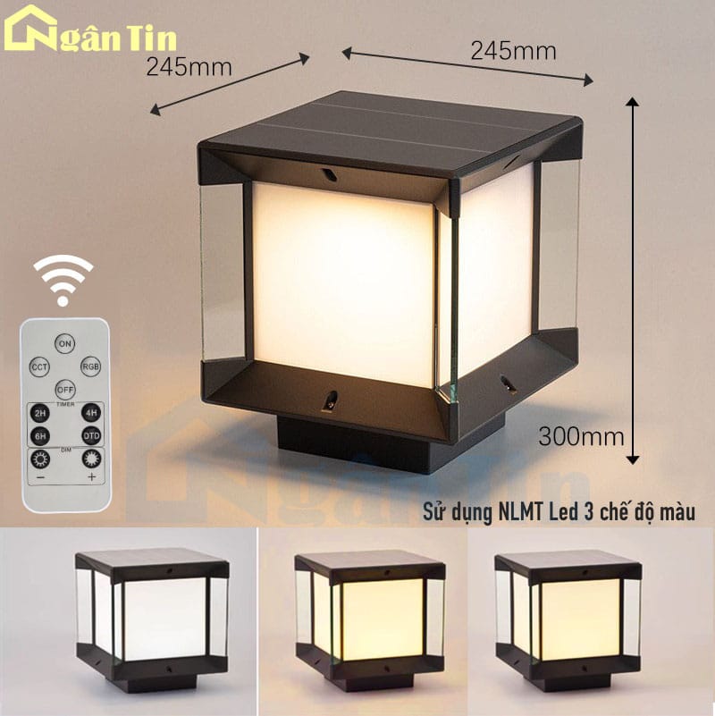 Đèn trụ cổng vuông năng lượng mặt trời trang trí hành lang lối đi Led 3 màu E27 TCNL601 Ngân Tin 10 den tru nang luong mat troi vuong cong san vuon ngoai troi chong nuoc tcnl601 ngan tin 5