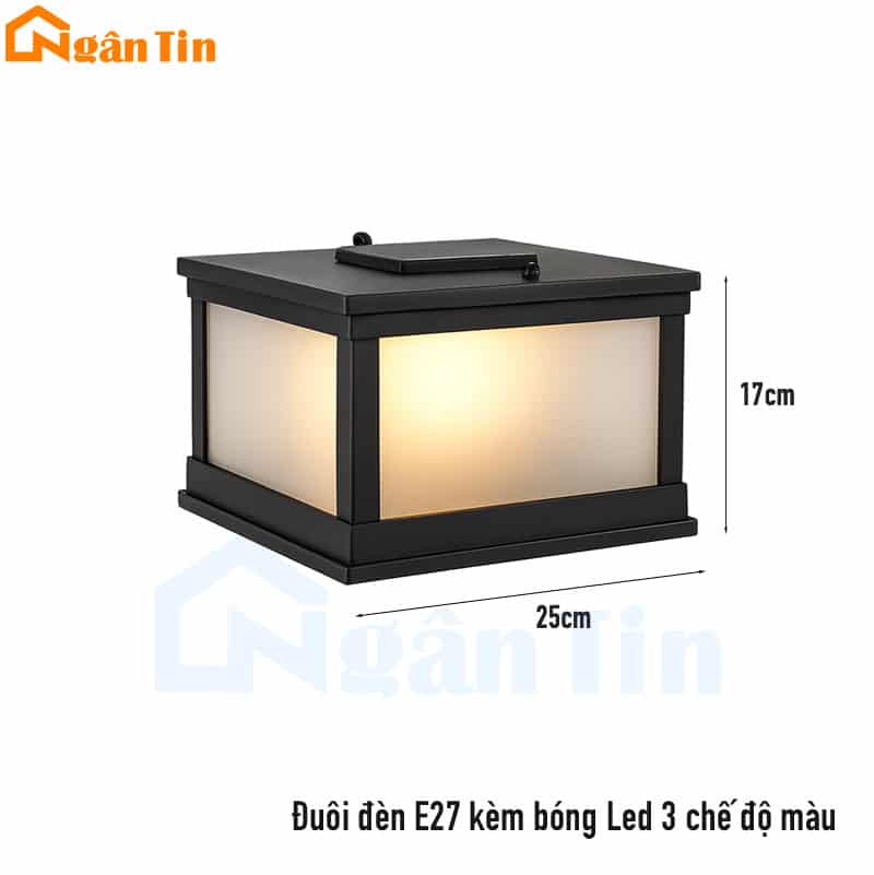 Đèn trụ cổng vuông trang trí sân vườn cổng hành lang lối đi Led 12W E27 220V DT2050 Ngân Tin 13 den tru vuong cong san vuon ngoai troi chong nuoc dt2050 ngan tin 5
