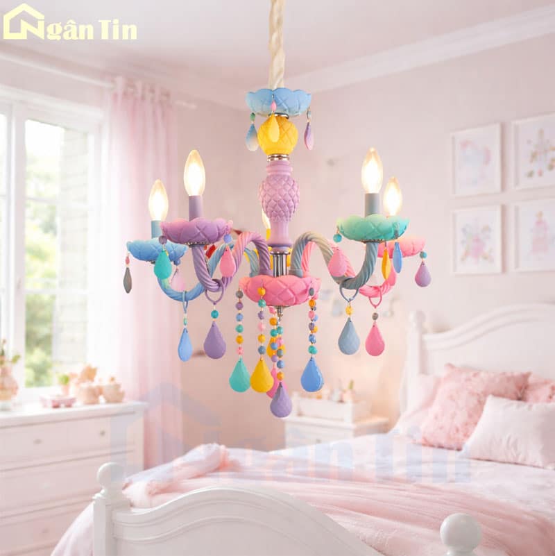 Đèn chùm phòng ngủ công chúa 5 bóng trang trí phòng khách bàn ăn E14 220V DC41T5 Ngân Tin 3 den-chum-phong-ngu-cong-chua-5-bong-trang-tri-phong-khach-ban-an-dc41t5-ngan-tin