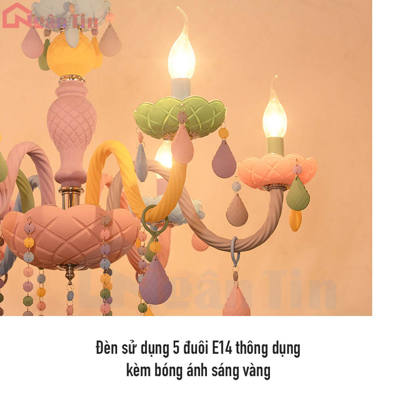Đèn chùm phòng ngủ công chúa 5 bóng trang trí phòng khách bàn ăn E14 220V DC41T5 Ngân Tin 7 Đèn chùm phòng ngủ công chúa 5 bóng trang trí phòng khách bàn ăn E14 220V DC41T5 Ngân Tin - Image 7