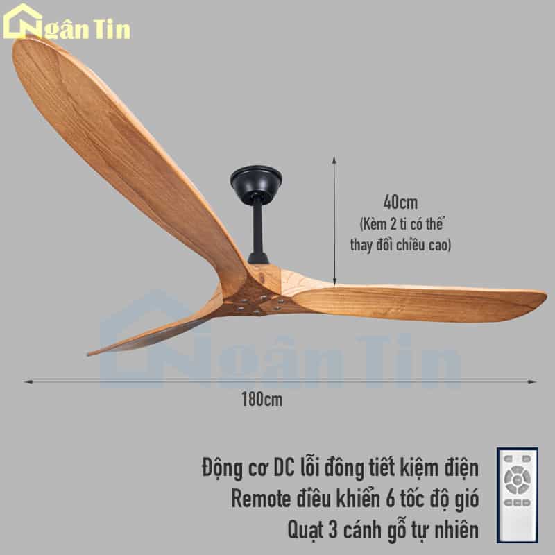 Quạt Trần 3 Cánh Gỗ Quạt Treo Trần Cao Cấp Trang Trí Sảnh Phòng Khách Quán Cà phê VIFA607 Ngân Tin 2 Quạt Trần 3 Cánh Gỗ Quạt Treo Trần Cao Cấp Trang Trí Sảnh Phòng Khách Quán Cà phê VIFA607 Ngân Tin - Image 2