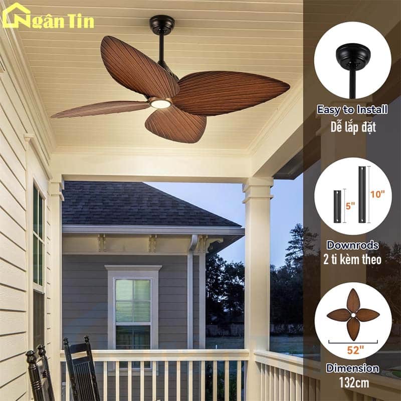 Quạt Trần 5 Cánh hình lá cọ quạt trần đèn Trang Trí Phòng Khách Bàn Ăn Phòng Ngủ VF439 Ngân Tin 18 quat tran 4 canh hinh chiec la trang tri phong khach ban an sanh qvifa439 ngan tin 6