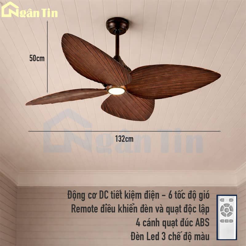 Quạt Trần 5 Cánh hình lá cọ quạt trần đèn Trang Trí Phòng Khách Bàn Ăn Phòng Ngủ VF439 Ngân Tin 12 quat tran 4 canh hinh chiec la trang tri phong khach ban an sanh qvifa439 ngan tin 7
