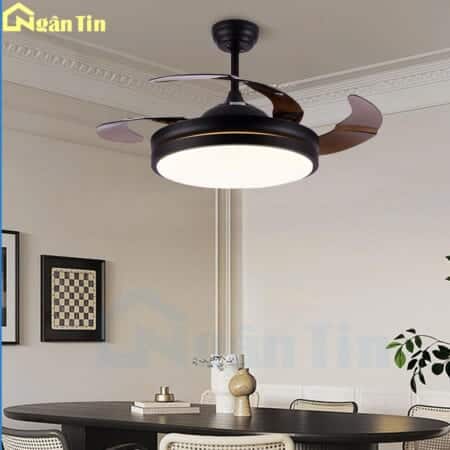 Quạt trần đèn giấu cánh trang trí bàn ăn phòng ngủ phòng khách hiện đại QT4293 Ngân Tin