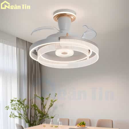 Quạt Trần Đèn Mâm Quạt Trần Giấu Cánh Trang trí Phòng Khách Phòng Ngủ Bàn Ăn VIFA35 Ngân Tin