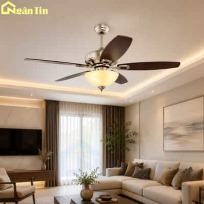 Quạt Trần Đèn Cổ Điển 5 Cánh Gỗ Trang Trí Sảnh Phòng Khách Phòng Ngủ QT57 Ngân Tin