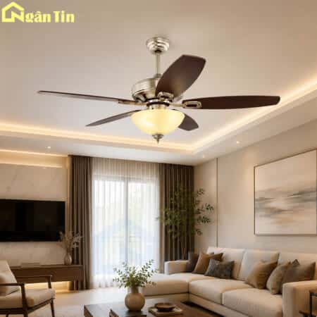 Quạt Trần Đèn Cổ Điển 5 Cánh Gỗ Trang Trí Sảnh Phòng Khách Phòng Ngủ QT57 Ngân Tin