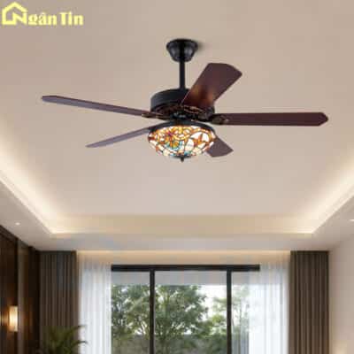 Quạt Trần Đèn Cổ Điển 5 Cánh Gỗ Trang Trí Sảnh Phòng Khách Phòng Ngủ VF78-396 Ngân Tin