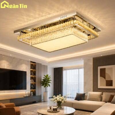 Đèn Mâm Pha Lê Cao Cấp Chữ Nhật Trang Trí Sảnh Phòng Khách OTPL40398CN Ngân Tin