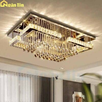 Đèn Mâm Pha Lê Cao Cấp Chữ Nhật Trang Trí Sảnh Phòng Khách OTPL40402CN Ngân Tin