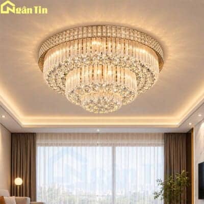 Đèn Chùm Pha Lê Tròn 3 Tầng Trang Trí Sảnh Phòng Khách Led 3 Màu OTPL30T Ngân Tin