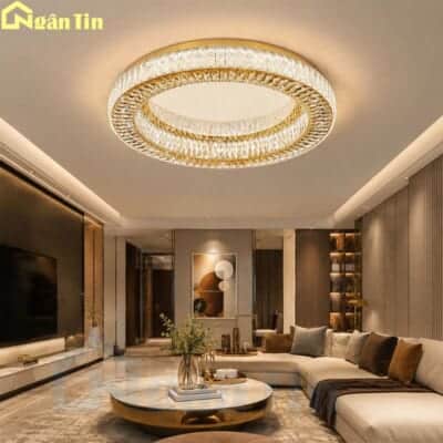 Đèn Mâm Pha Lê Tròn Ốp Trần Trang Trí Phòng Khách Phòng Ngủ Led 3 Chế Độ Màu MO1259 Ngân Tin