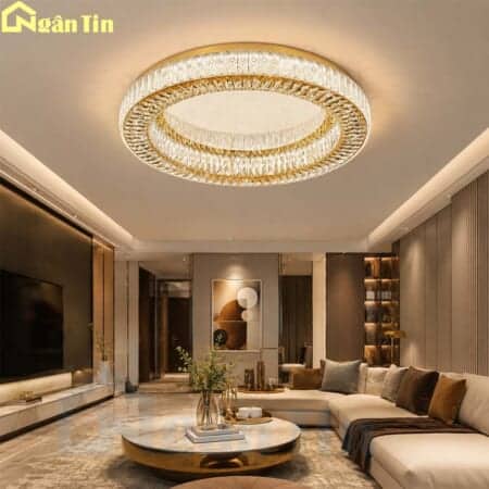 Đèn Mâm Pha Lê Tròn Ốp Trần Trang Trí Phòng Khách Phòng Ngủ Led 3 Chế Độ Màu MO1259 Ngân Tin