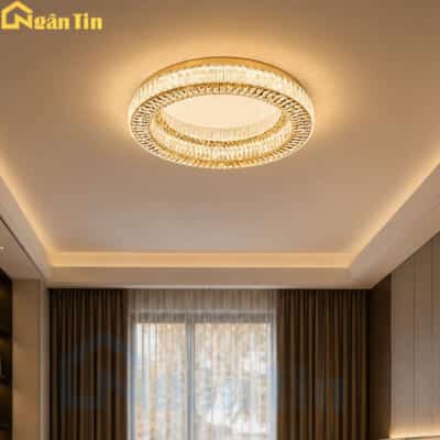 Đèn Mâm Pha Lê Tròn Ốp Trần Trang Trí Phòng Khách Phòng Ngủ Led 3 Chế Độ Màu MO1258 Ngân Tin