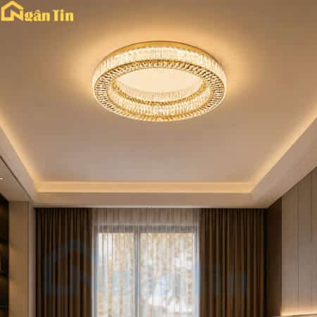 Đèn Mâm Pha Lê Tròn Ốp Trần Trang Trí Phòng Khách Phòng Ngủ Led 3 Chế Độ Màu MO1258 Ngân Tin